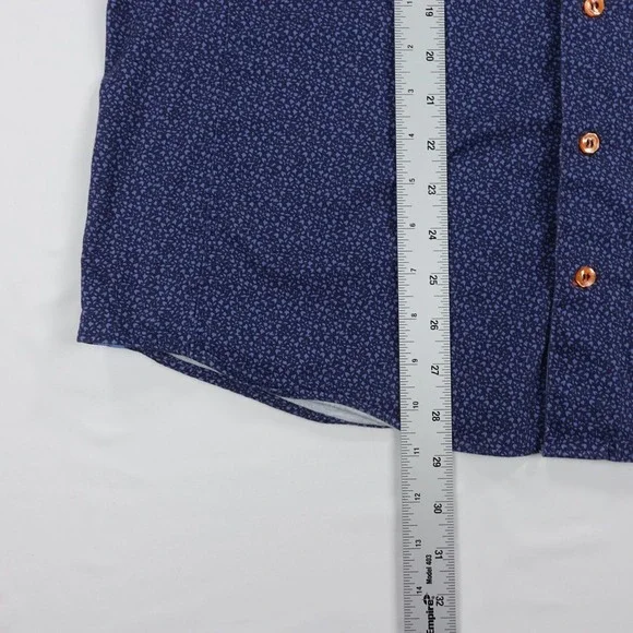 Au Noir Dress Shirt Men's Size 5 Blue Print Contrast Trim Stretch Button Down - Picture 9 of 16